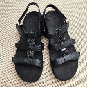 Vionic AMBER Black Triple Strap Embellished Orthotic Support Slingback Sandals